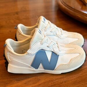 New Balance Kids Cream and Blue Sneakers